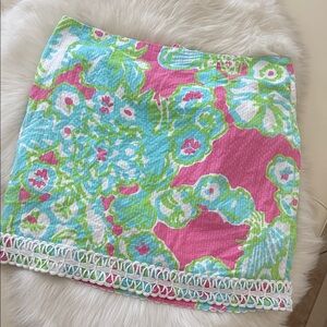 Lilly Pulitzer Pink, Aqua & Lime Floral Crochet-Trim Mini Skirt